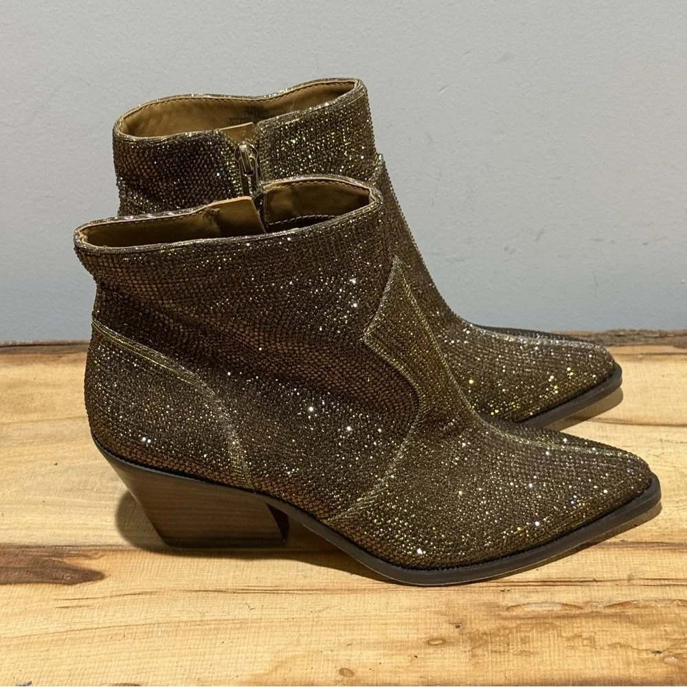 *NEW* Jessica Simpson Womens Zalor Gold Sparkly Ankle Boots Size 7‎ A44